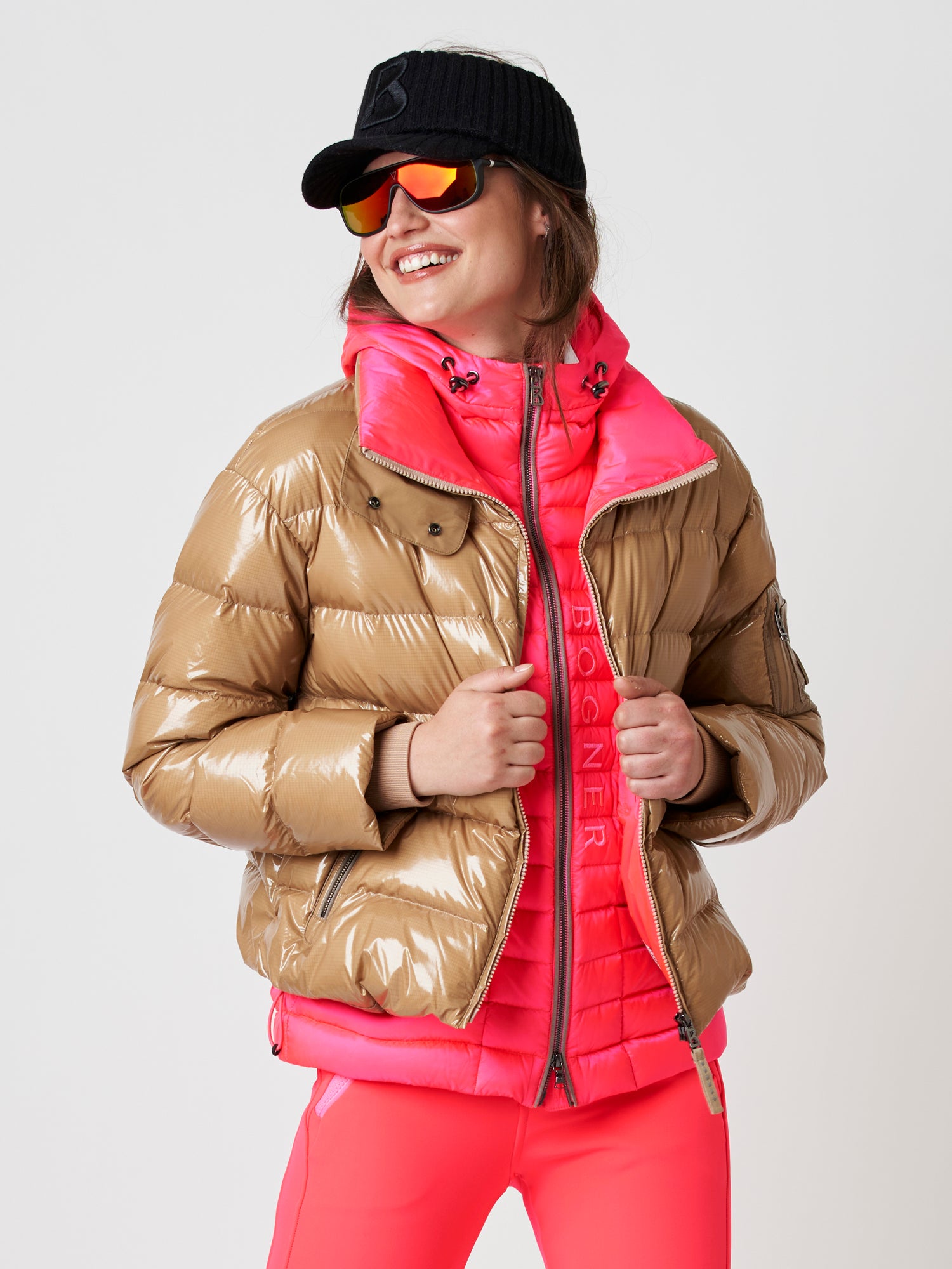 Quilted Panelled Jersey Down Ski Jacket In Multicolor