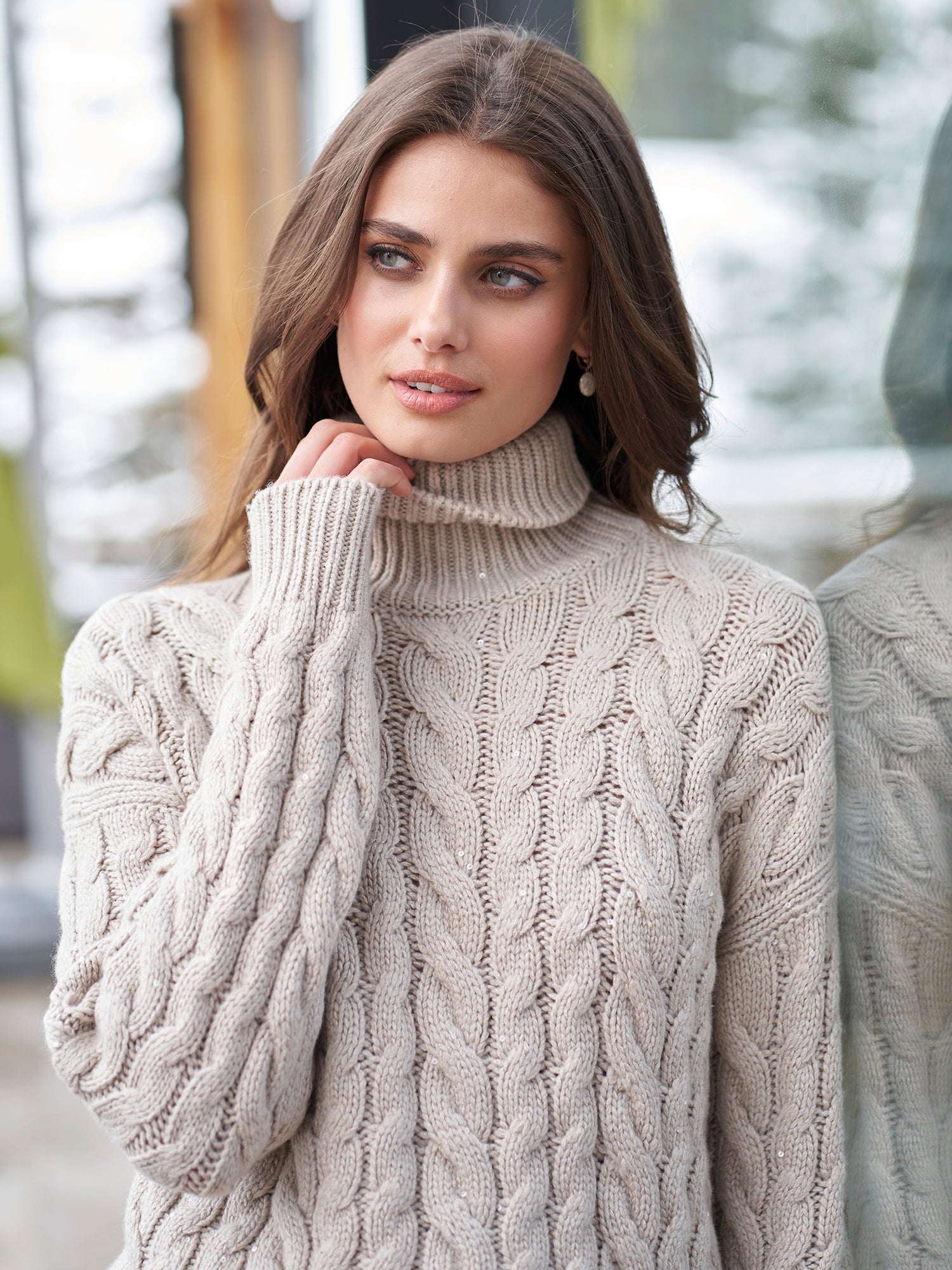 Cashmere-blend Turtleneck Sweater - Beige - Ladies