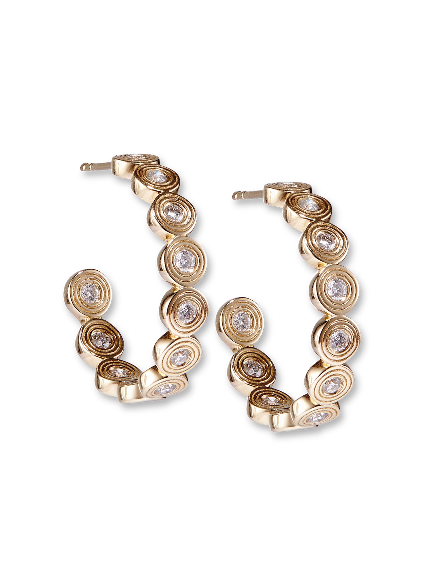 Fluted Diamond Medium Hoop Earrings