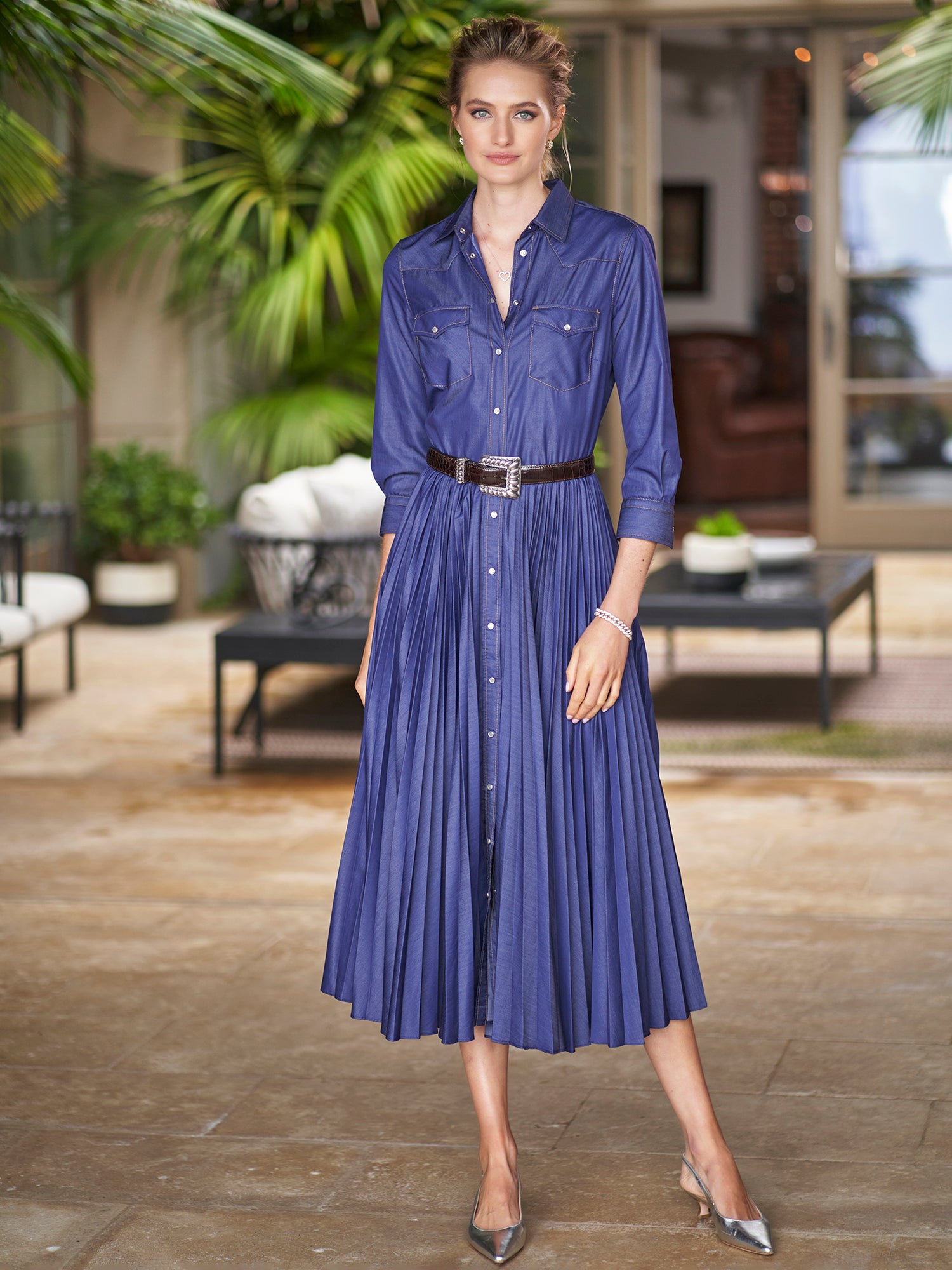 Denim Tea Length Dress